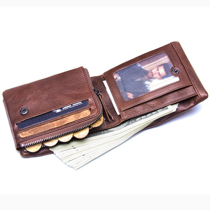 Genuine Crazy Horse Leather Men Wallets Trifold