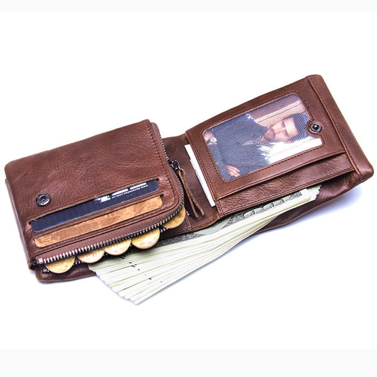 Genuine Crazy Horse Leather Men Wallets Trifold