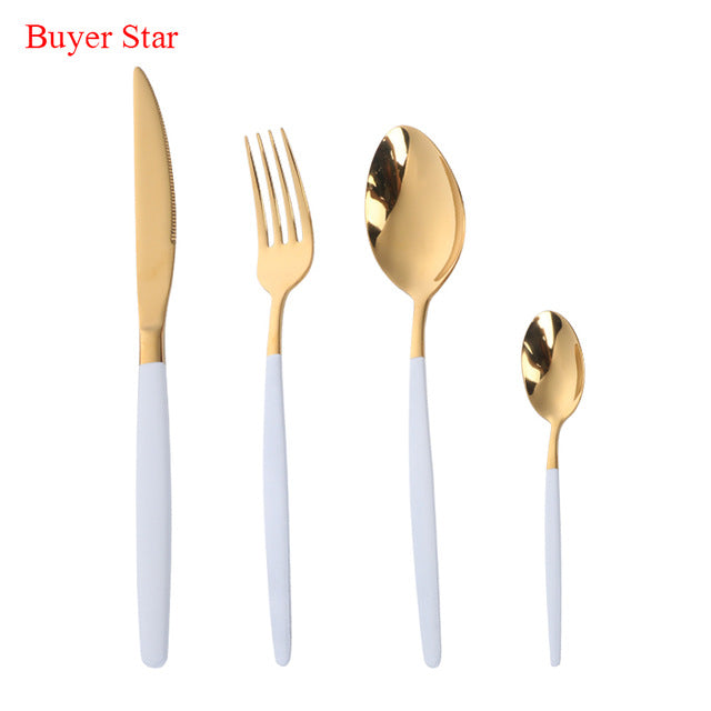 Dinnerware 24PCS/Set Stainless Steel Cutlery Black Dinner Knife Fork Scoops Set Home Kitchen Dinnerware Set Gift for Christmas