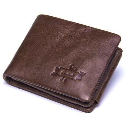 Genuine Crazy Horse Leather Men Wallets Trifold