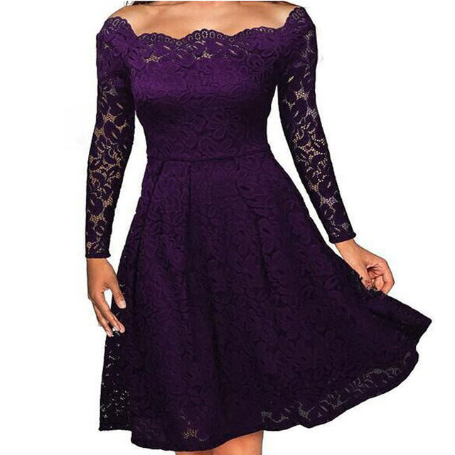 Women's Long Sleeve Lace Trim Dress