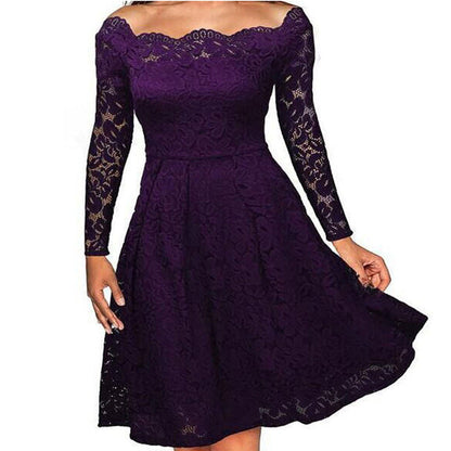 Women's Long Sleeve Lace Trim Dress