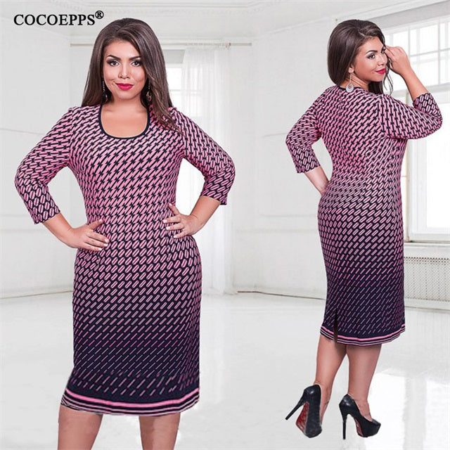 fashionable women dresses big size NEW plus size women clothing winter dress casual o-neck Plaid office bodycon Dress