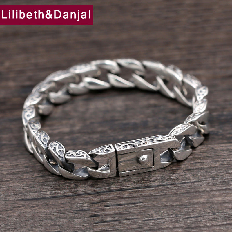 Bracelet 100% Real 925 Sterling Silver Friendship Men Jewelry 10mm Wide Vintage Bangle Bracelet Women Gift Fine Jewelry B18