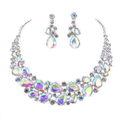 Delicate Crystal AB color fashion Jewelry set for bridal wedding necklaces and earring Women party Jewellery costume accessories