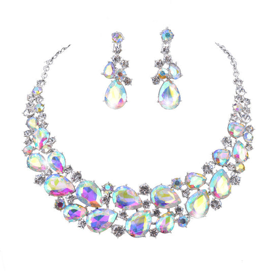 Delicate Crystal AB color fashion Jewelry set for bridal wedding necklaces and earring Women party Jewellery costume accessories