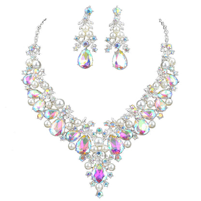 Delicate Shining AB crystal and pearl Jewelry sets For women wedding Dress