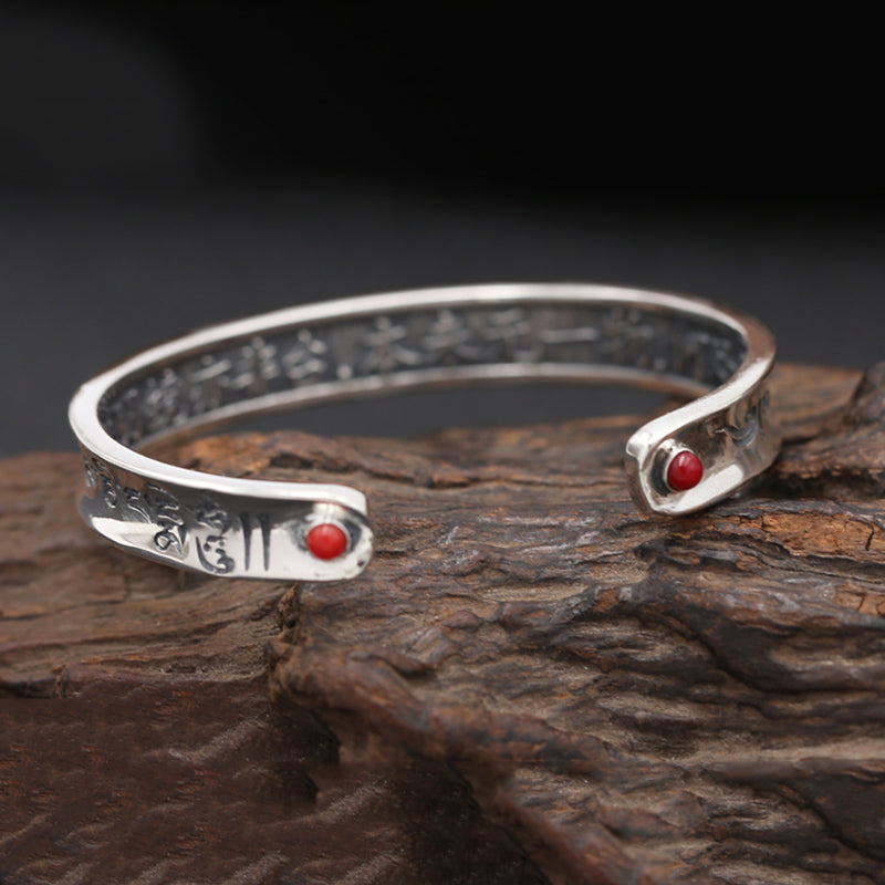 Thai 925 Sterling Silver Bangle Men Jewelry Natural stone Buddha Mantra Bracelet Bangle Women Classic Gift Fine Jewelry B5