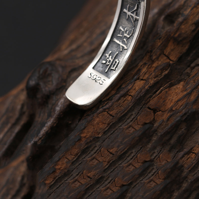 Thai 925 Sterling Silver Bangle Men Jewelry Natural stone Buddha Mantra Bracelet Bangle Women Classic Gift Fine Jewelry B5