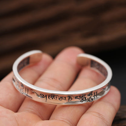 Thai 925 Sterling Silver Bangle Men Jewelry Natural stone Buddha Mantra Bracelet Bangle Women Classic Gift Fine Jewelry B5