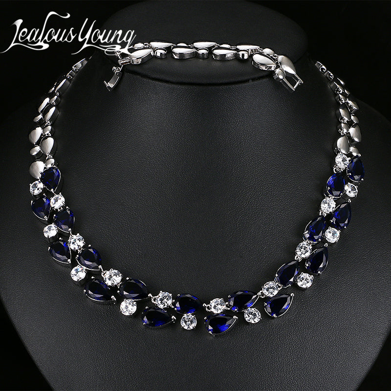 Mona Lisa Blue Stone Necklaces & Pendants Multicolor AAA+ Cubic Zirconia Statement Necklace For Women Wedding Party AN028