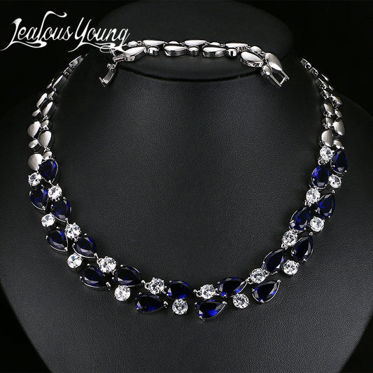Mona Lisa Blue Stone Necklaces & Pendants Multicolor AAA+ Cubic Zirconia Statement Necklace For Women Wedding Party AN028