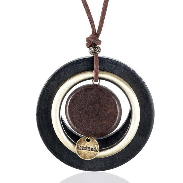 vintage woman choker necklace Fashion Jewelry Wooden pendant "Handmade" Long necklace for women collares mujer kolye