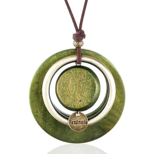 vintage woman choker necklace Fashion Jewelry Wooden pendant "Handmade" Long necklace for women collares mujer kolye
