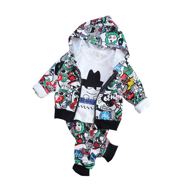 baby boys clothing sets Autumn cotton hoodie + trousers + white shirt 3pcs suit new casual outfits for Children boy clothes