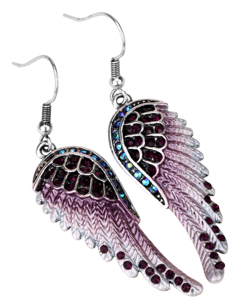 Yacq Angel Wing Cross Necklace Earrings Sets Women Biker Bling Jewelry Birthday Gifts for Her Wife Mom Girlfriend