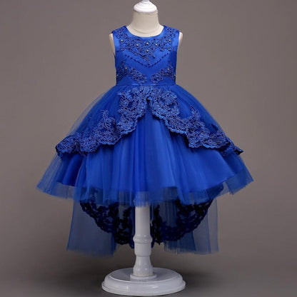 New Brand Flower Girls Dress Kids Princess Party Wedding Gowns for Children Graduation Ceremony Baby Kids Long Tail Formal Wear