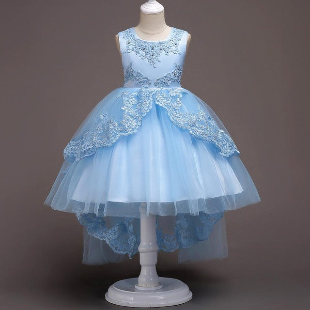 New Brand Flower Girls Dress Kids Princess Party Wedding Gowns for Children Graduation Ceremony Baby Kids Long Tail Formal Wear