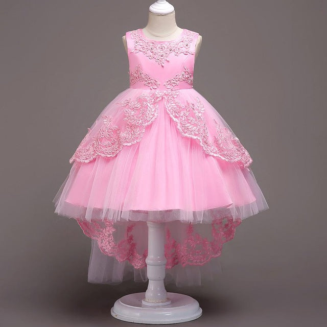 New Brand Flower Girls Dress Kids Princess Party Wedding Gowns for Children Graduation Ceremony Baby Kids Long Tail Formal Wear