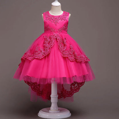 New Brand Flower Girls Dress Kids Princess Party Wedding Gowns for Children Graduation Ceremony Baby Kids Long Tail Formal Wear