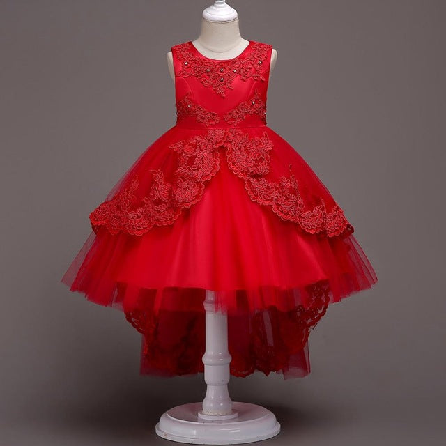 New Brand Flower Girls Dress Kids Princess Party Wedding Gowns for Children Graduation Ceremony Baby Kids Long Tail Formal Wear