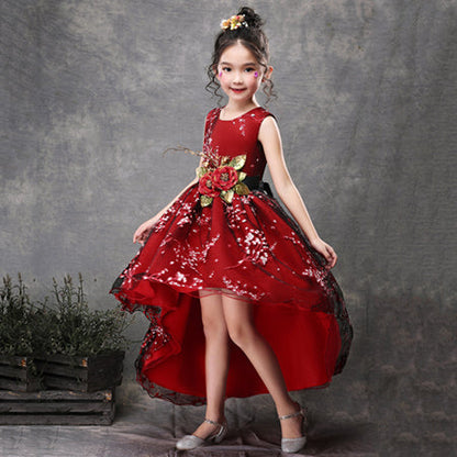 New Brand Flower Girls Dress Kids Princess Party Wedding Gowns for Children Graduation Ceremony Baby Kids Long Tail Formal Wear