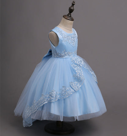New Brand Flower Girls Dress Kids Princess Party Wedding Gowns for Children Graduation Ceremony Baby Kids Long Tail Formal Wear
