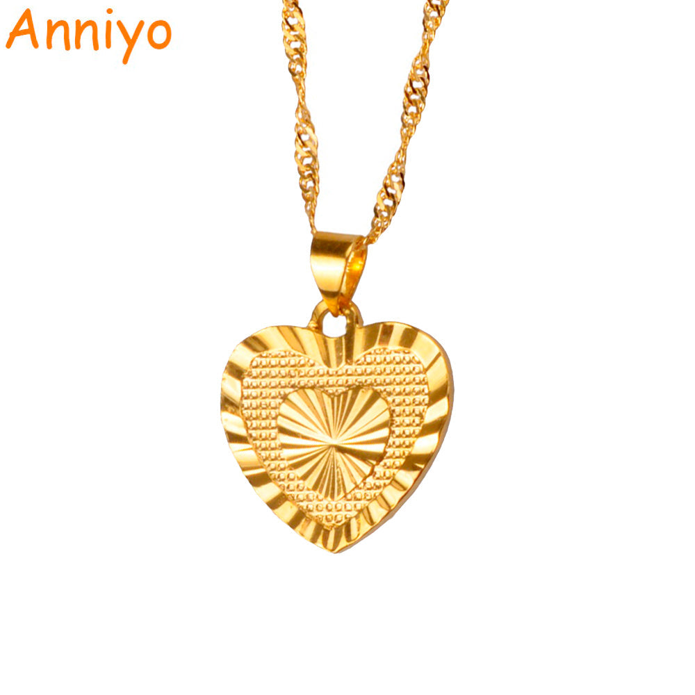 Anniyo 1.8cm Heart Pendant and Necklaces Romantic Jewelry Gold Color for Womens,Wedding gift,Girlfriend Wife Gifts #006110