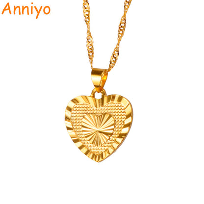 Anniyo 1.8cm Heart Pendant and Necklaces Romantic Jewelry Gold Color for Womens,Wedding gift,Girlfriend Wife Gifts #006110
