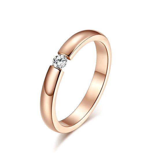 3mm Polished Stainless Steel Women's Single Cubic Zirconia Wedding Ring