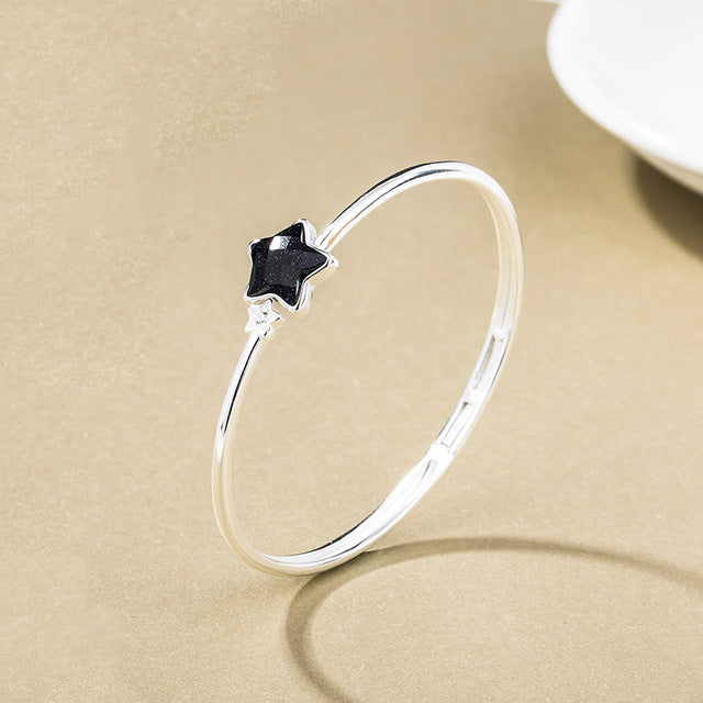 SA SILVERAGE Black Gemstone Star Bracelets & Bangles for Women 925 Sterling Silver Aventurine Bracelet Women Fine Jewelry