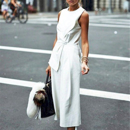 TWOTWINSTYLE Sleeveless Jumpsuits Female Patchwork Tunic High Waist Ankle Length Wide Leg Trousers   Summer Tide OL Clothes