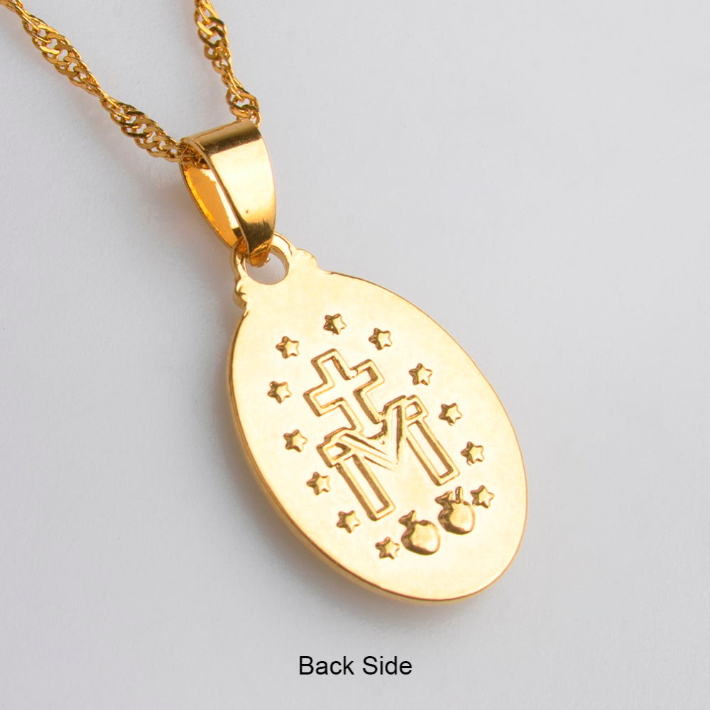 Anniyo Virgin Mary Pendant Necklace for Women/Girls,Silver/Gold Color Our Lady Jewelry Colar Cross Trendy Chain#006210
