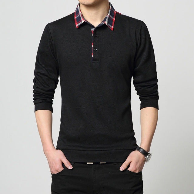 Covrlge Polo Homme Spring New Men's Tee Shirts Fashion Patchwork Plus Size 4XL 5XL Long Sleeve Polo Shirt Slim Fit