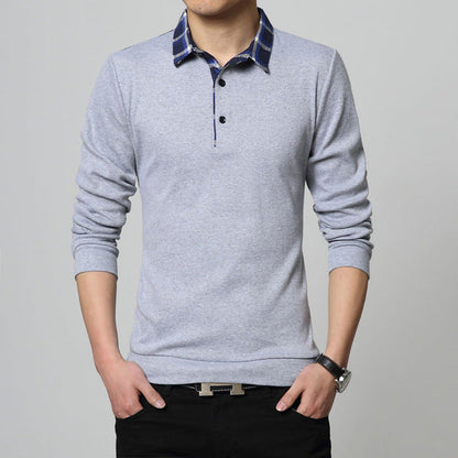Covrlge Polo Homme Spring New Men's Tee Shirts Fashion Patchwork Plus Size 4XL 5XL Long Sleeve Polo Shirt Slim Fit