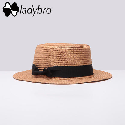 Ladybro Summer Women Boater Beach Hat Female Casual Panama Hat Lady Brand Classic Bowknot Straw Flat Sun Hat Women Fedora