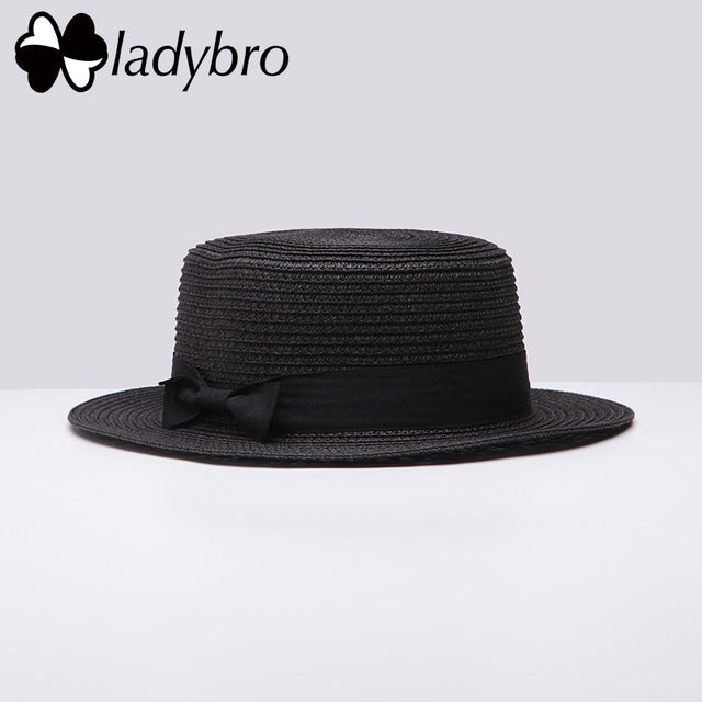 Ladybro Summer Women Boater Beach Hat Female Casual Panama Hat Lady Brand Classic Bowknot Straw Flat Sun Hat Women Fedora