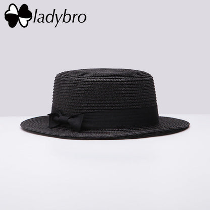 Ladybro Summer Women Boater Beach Hat Female Casual Panama Hat Lady Brand Classic Bowknot Straw Flat Sun Hat Women Fedora