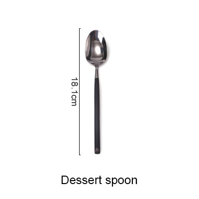 Stainless Steel Cutlery Black Handle Electroplate Dinnerware Set Steak Knife Fork Dessert