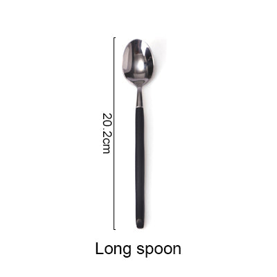 Stainless Steel Cutlery Black Handle Electroplate Dinnerware Set Steak Knife Fork Dessert