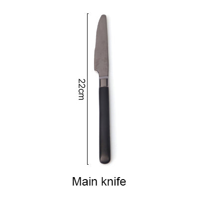 Stainless Steel Cutlery Black Handle Electroplate Dinnerware Set Steak Knife Fork Dessert