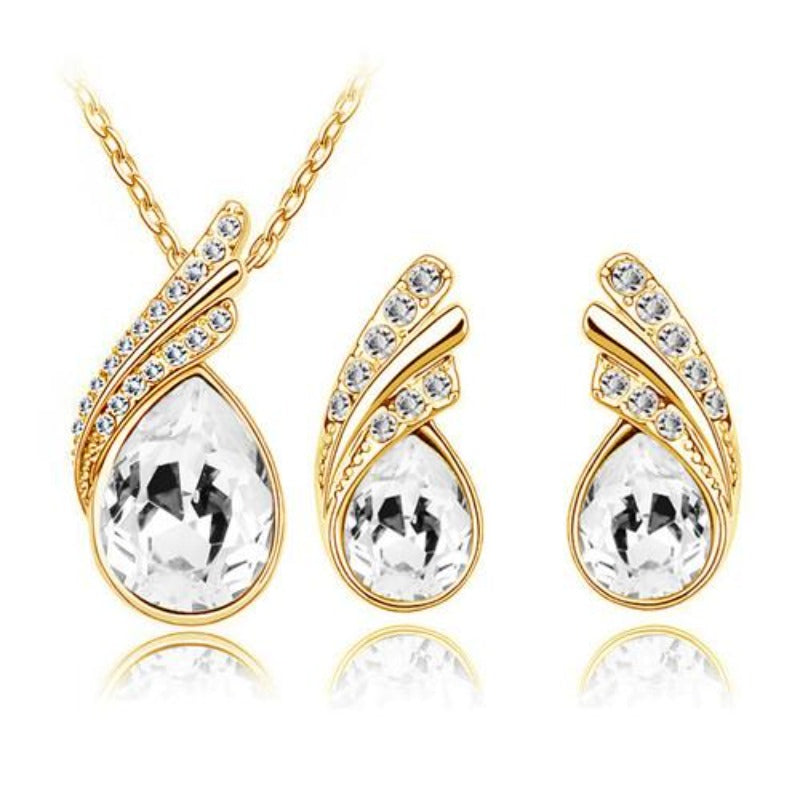 Austrian Crystal Feather Water Drop Jewelry Set