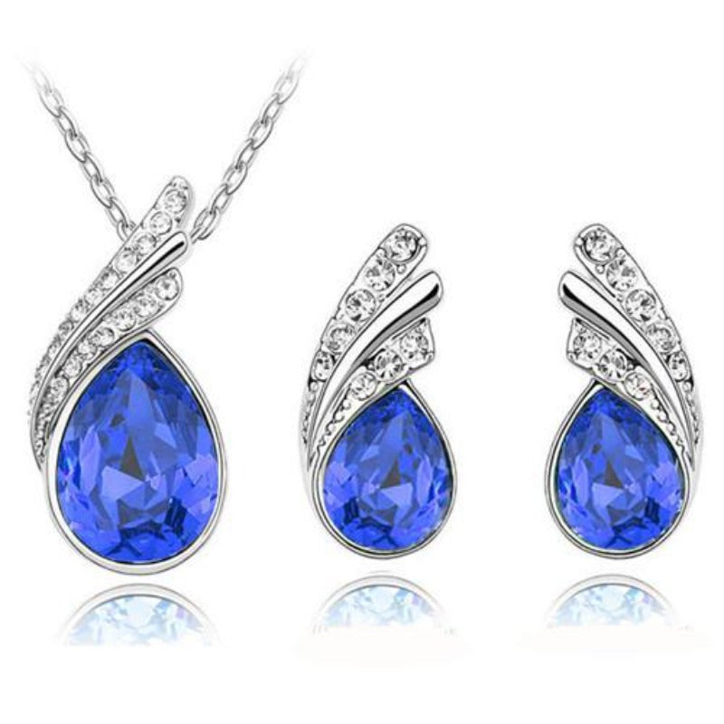Austrian Crystal Feather Water Drop Jewelry Set