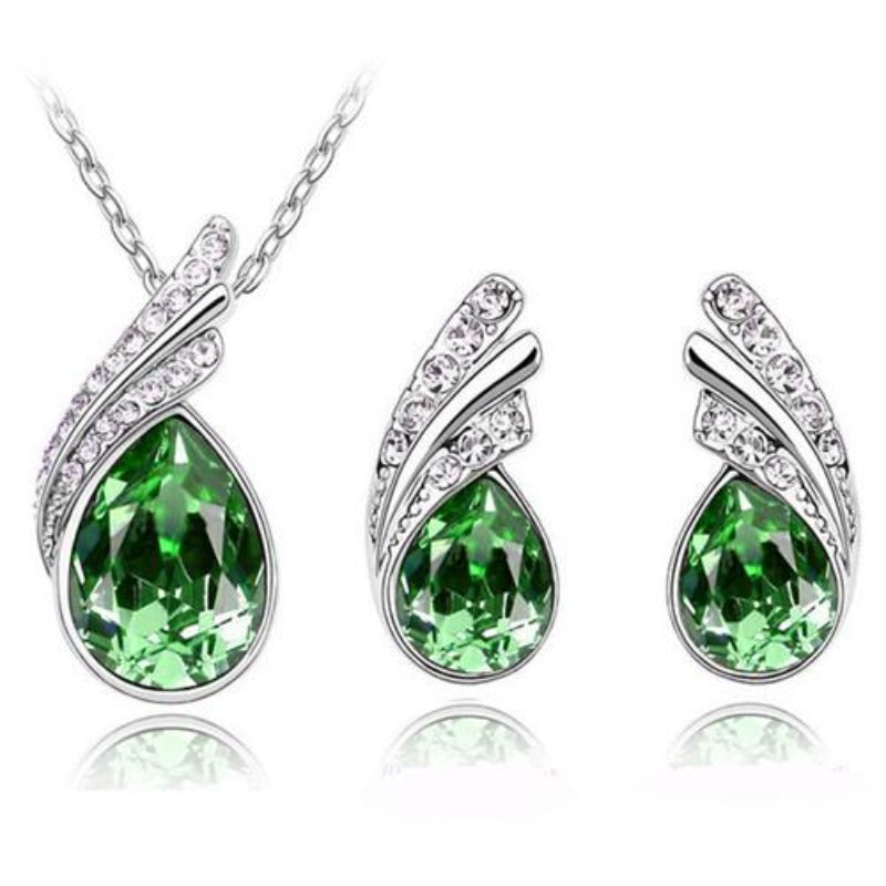 Austrian Crystal Feather Water Drop Jewelry Set