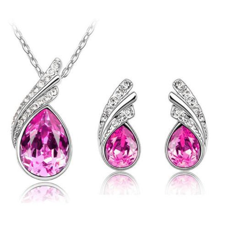 Austrian Crystal Feather Water Drop Jewelry Set