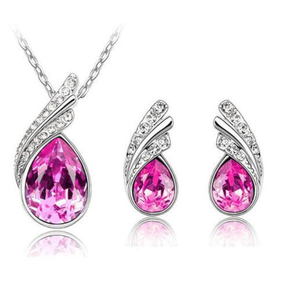 Austrian Crystal Feather Water Drop Jewelry Set