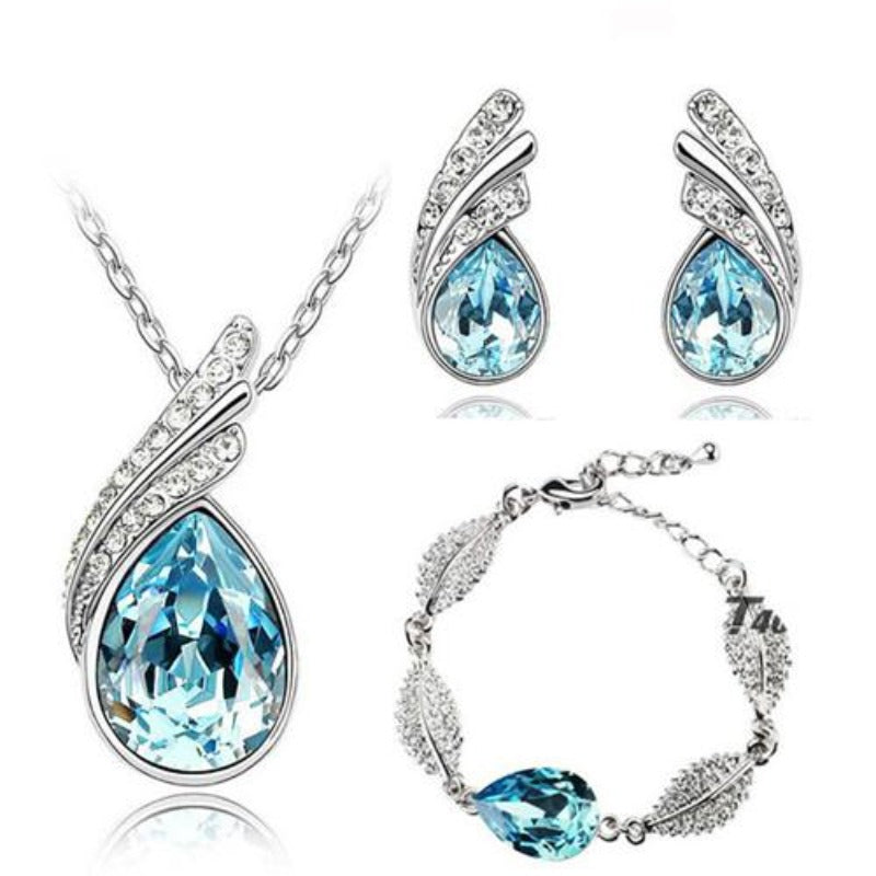 Austrian Crystal Feather Water Drop Jewelry Set