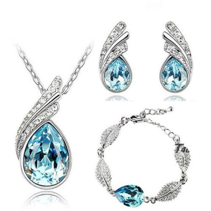 Austrian Crystal Feather Water Drop Jewelry Set