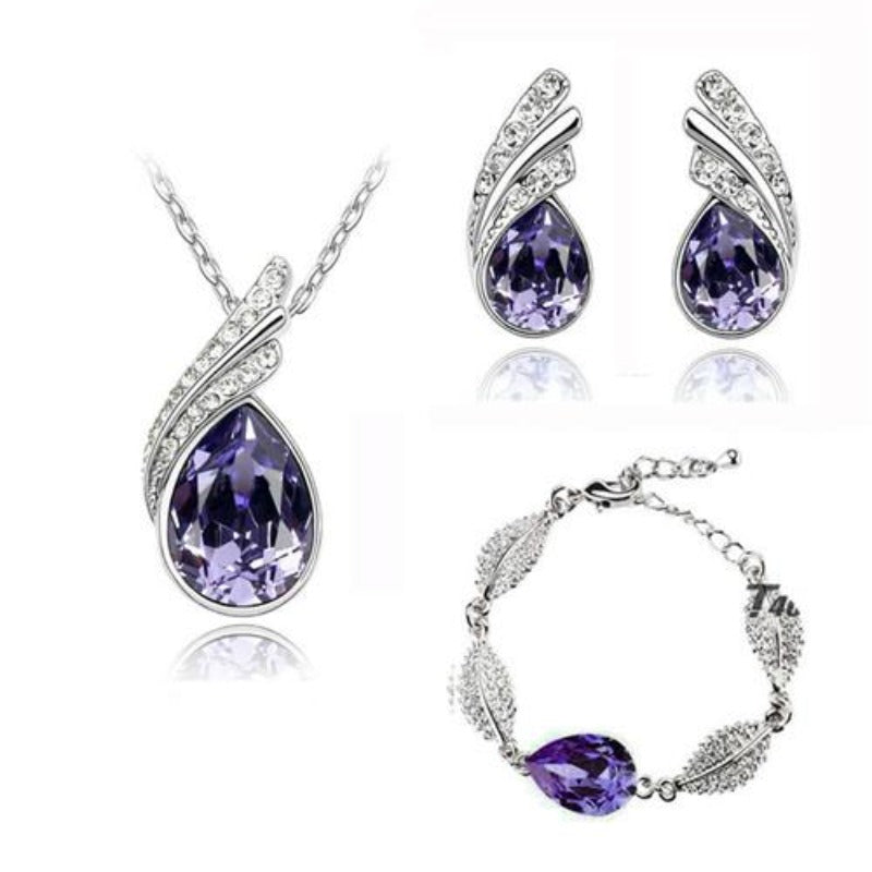 Austrian Crystal Feather Water Drop Jewelry Set