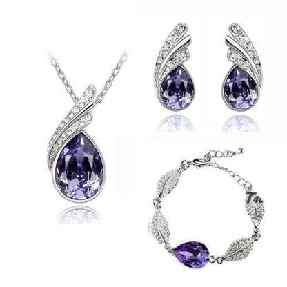 Austrian Crystal Feather Water Drop Jewelry Set
